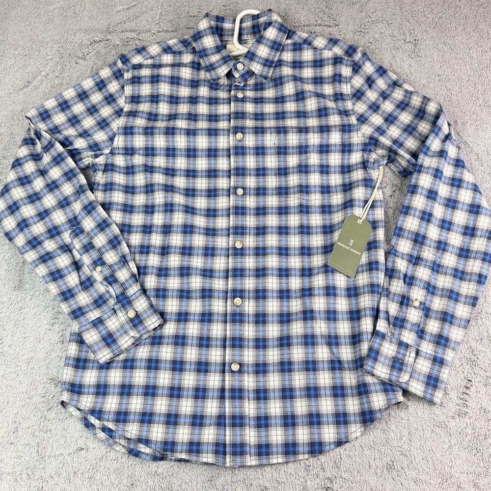 Mutual Weave Blue White Plaid Button Down Shirt Men's Small Cotton NWT